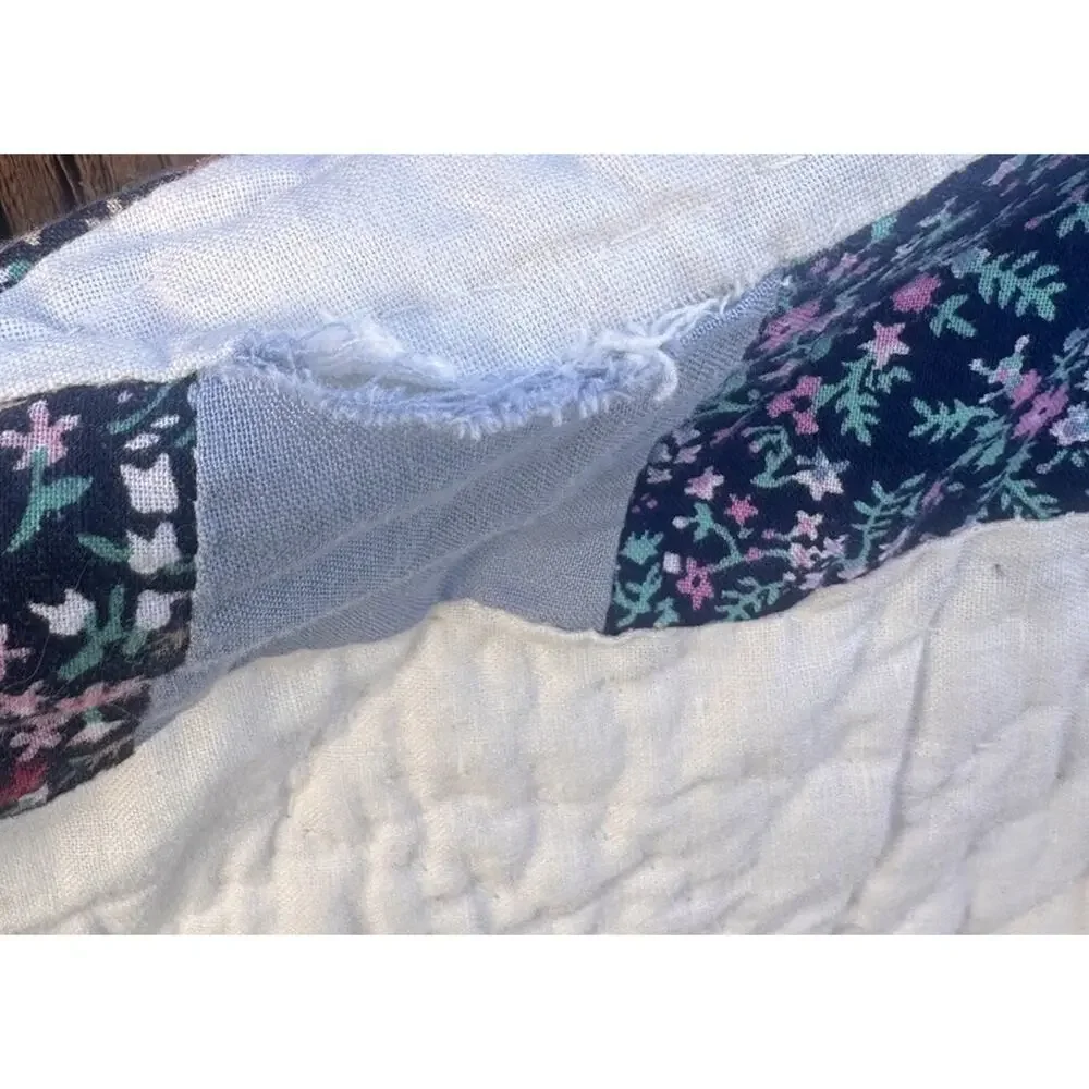 Handmade 1940's Double Wedding Ring Quilt 78”x80” USA Feedsack Hand stitched